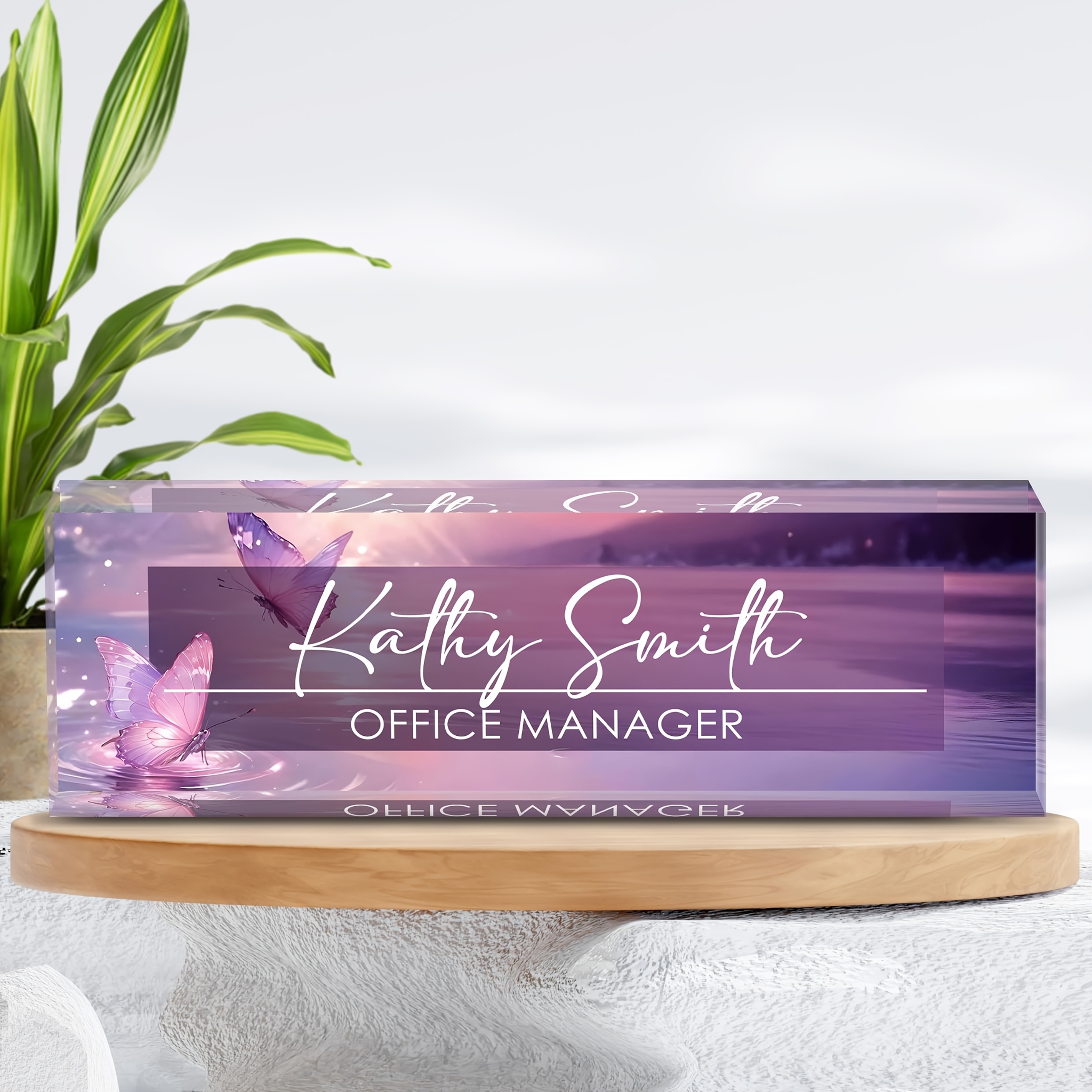 

1pc Customizable Acrylic Desk Name Plate With Elegant Watercolor - Personalized " , " Tabletop Sign - Ideal Appreciation Gift For Bosses & Employees, Desk Mat