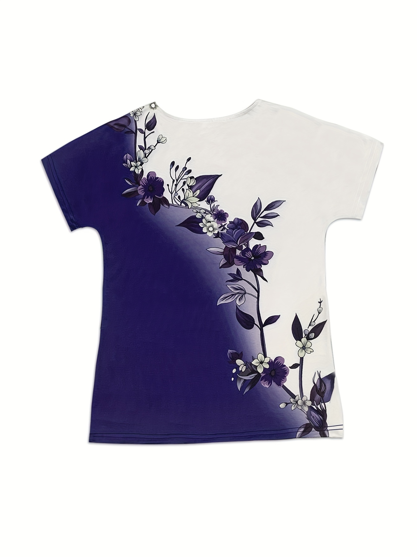 floral print colorblock crew neck t shirt casual short