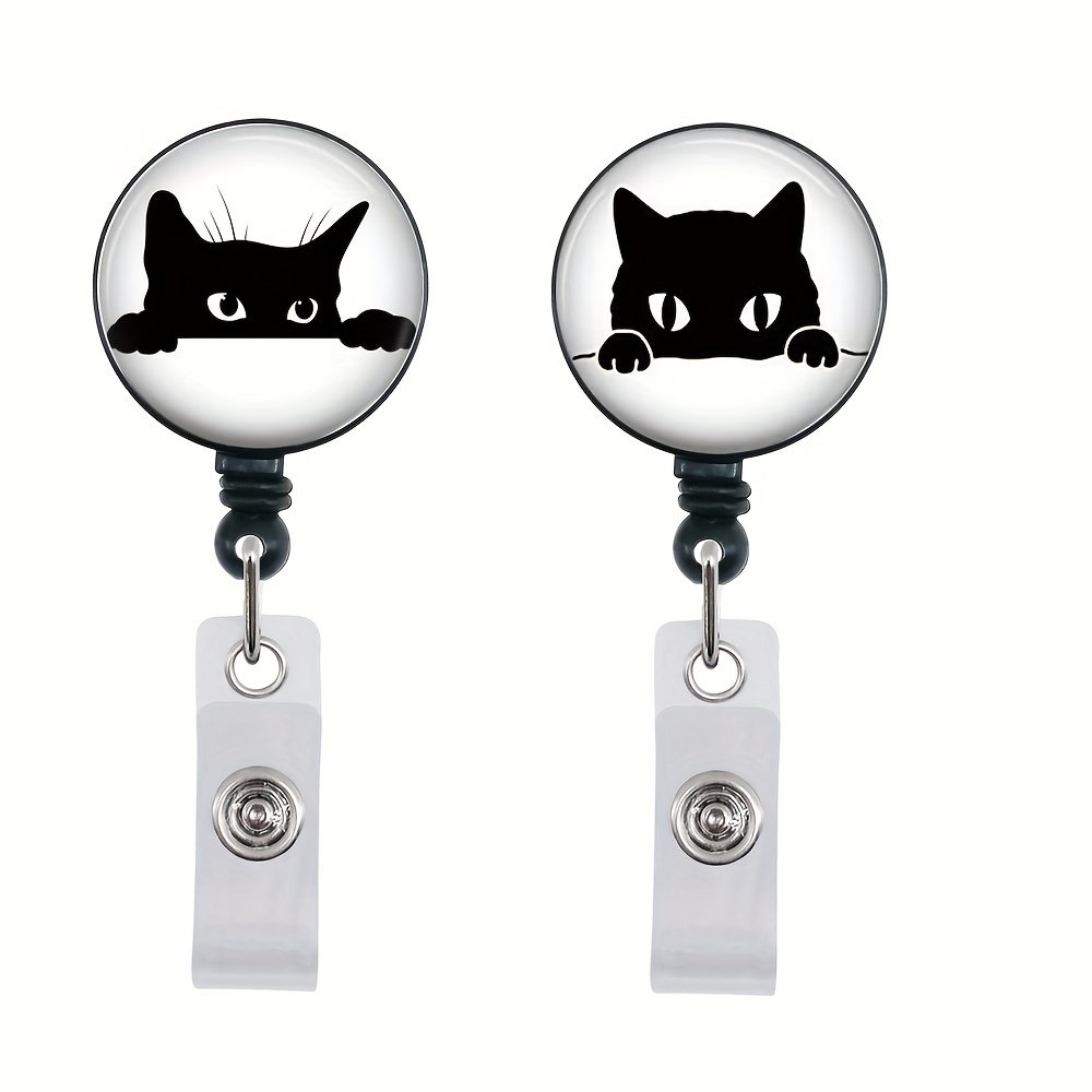 Black Cat Is Looking At You Badge Reel, Retractable Name Card Badge Holder  With Alligator Clip, 24in Nylon Cord, Medical MD RN Nurse Badge ID, Badge H