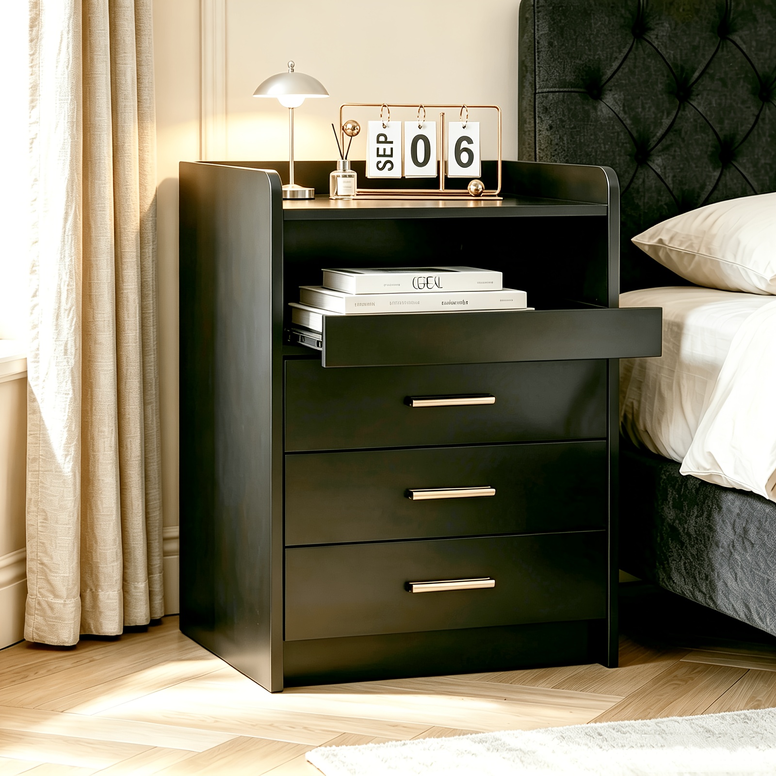 Image of Bedside Table, Spacious Storage Cabinet, Sofa Table With 3 Drawers, Hidden Tray And 1 Shelf, Suitable For Bedrooms, Apartments, And Living Rooms, 45 X 40 X 65cm