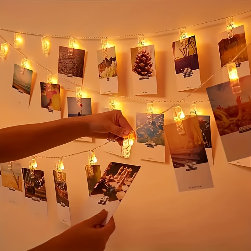 E-shop 10/20LED Batteriebetriebene Feen-Kupferdrahtlichter mit Clips, Warmweiß - Ideal für Fotokabine, Schlafzimmer, Wand, Terrasse, Halloween,