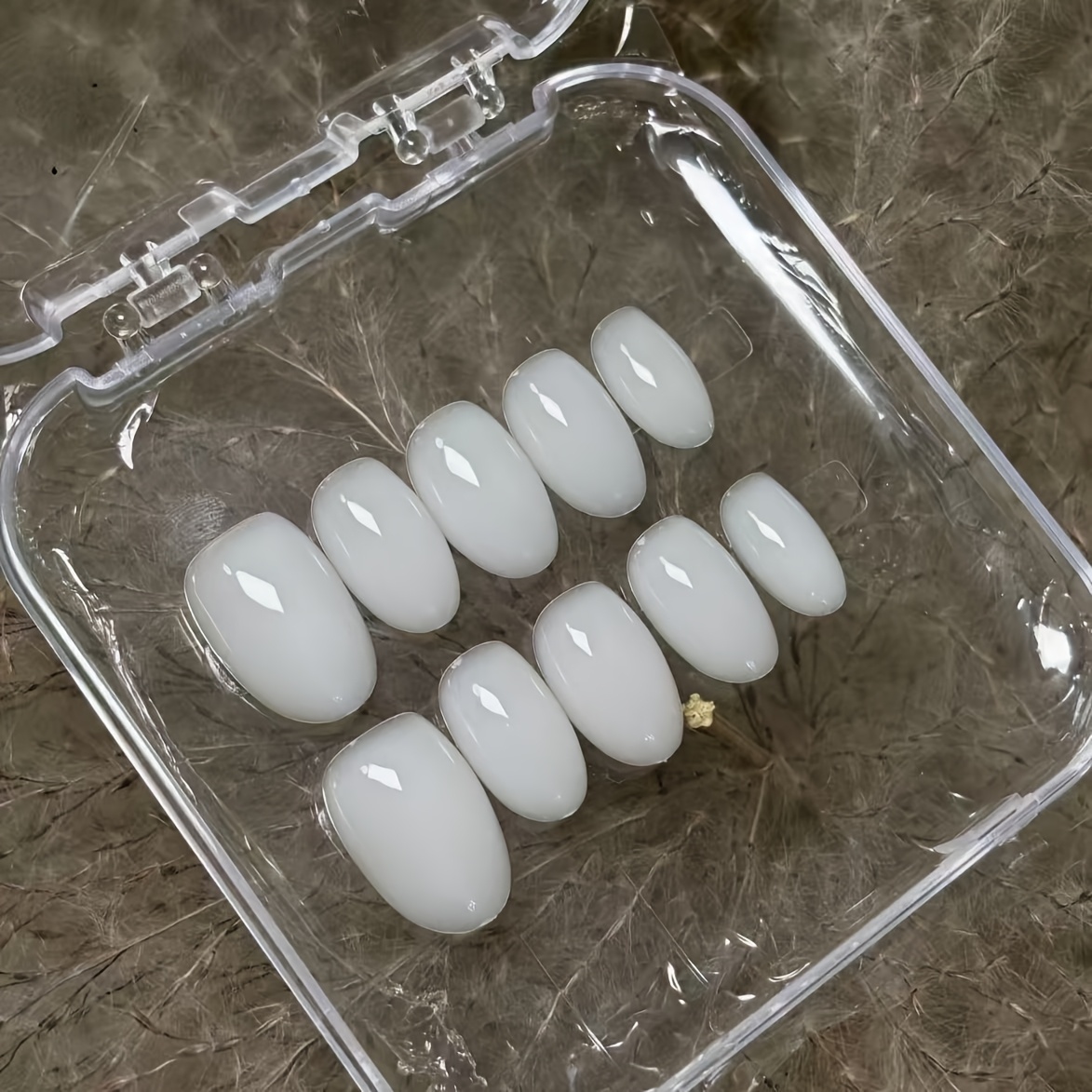 TEMU 10pcs White Jade Press-on Nails - Spring Summer Milky Solid Color Nail Art, Gentle Flawless Short & Medium Oval Shape, Minimalist Luxury Vibe