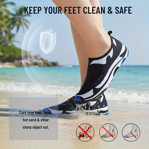 quick shoes for men women lightweight breathable fabric with tpr sole black blue accents swimming camping outdoor activities summer essential beach footwear