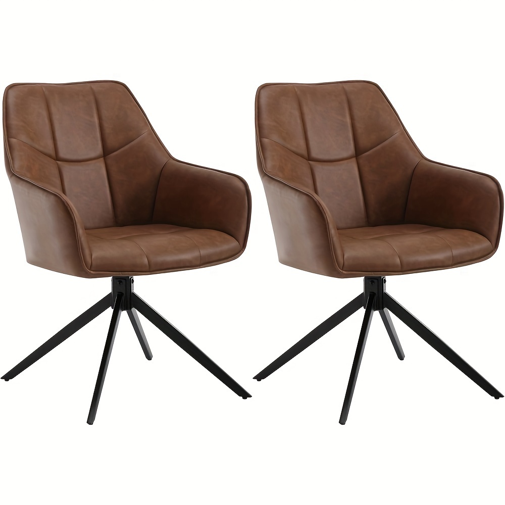 Set Of 2 Swivel Dining Room Chairs Kitchen Chair Swivel Chair Upholstered Chair With Armrests Padded Armrest Chair Made Of Vintage Faux Leather Metal Legs Brown