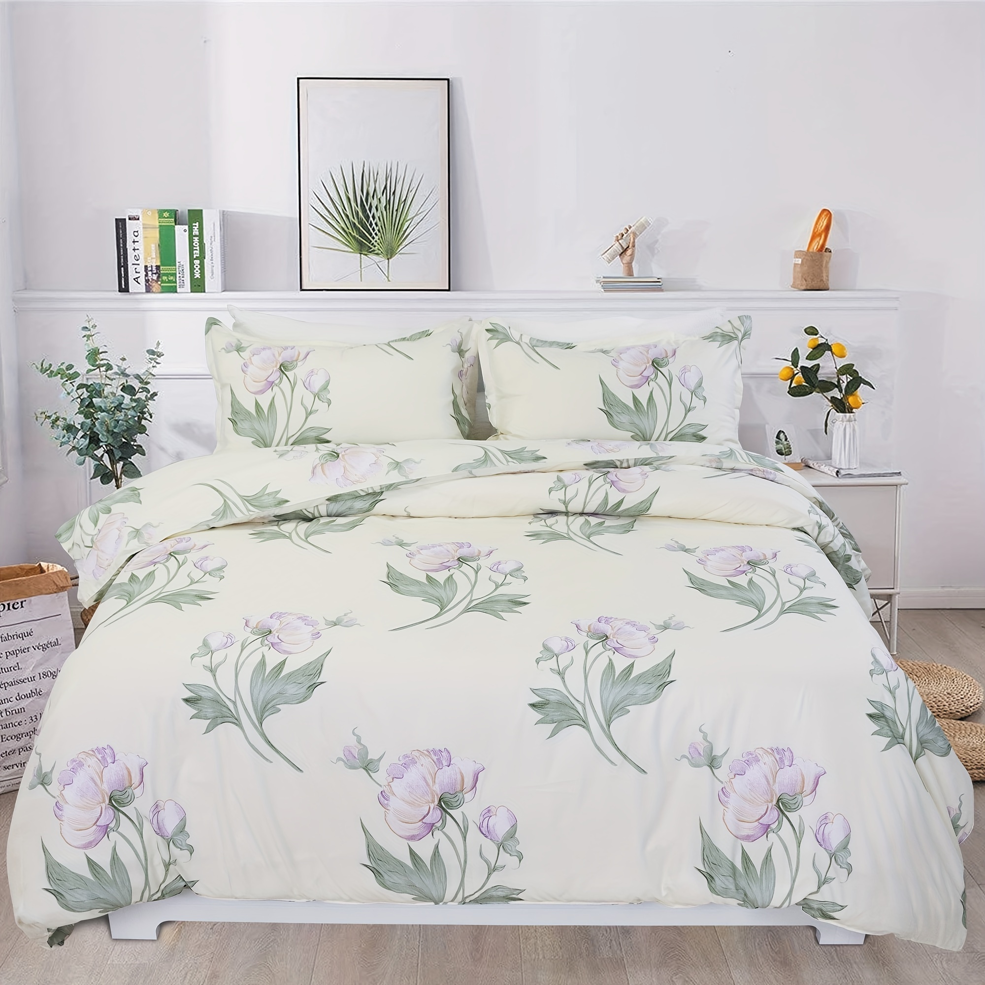 4pcs pink white floral cotton duvet set 100 bedspread bed Temu