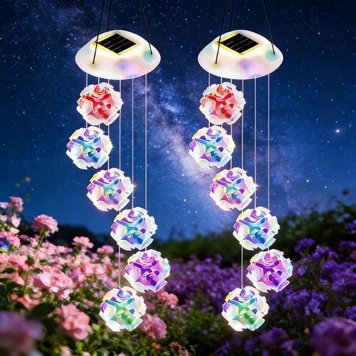 solar color changing led six ball wind chime with colorful decoration vibrant outdoor decoration for garden and window perfect gift for mom and grandma solar decoration patio decoration design durable plastic