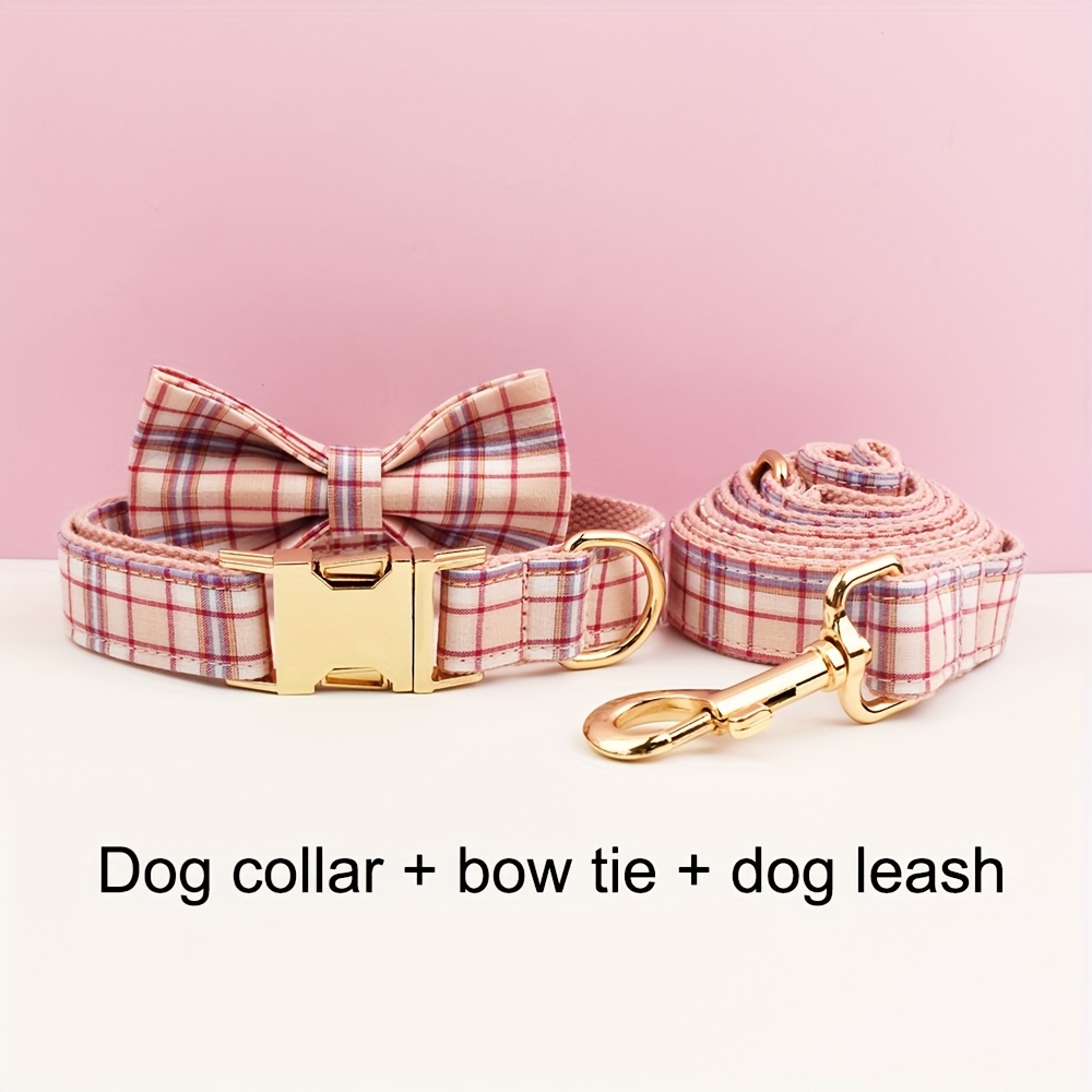 Personalized Plaid Dog Collar with Matching Leash, Custom Engraved