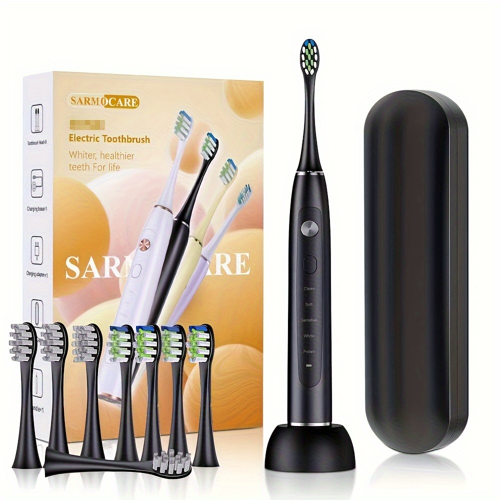 BTFO Cepillo de dientes eléctrico sónico con 5 modos, 2 cabezales de  cepillo de repuesto recargable por USB, cepillo de dientes electrónico
