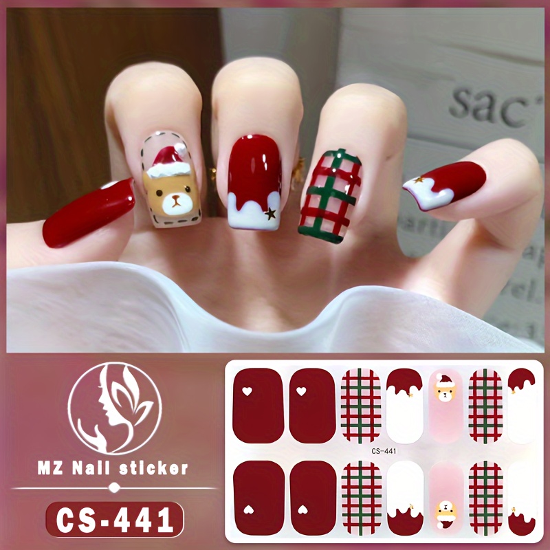 

Christmas Nail Sticker Set, Self-adhesive Gel Nail Art With Glitter, Reusable, Uv Protection, Waterproof, Easy To Apply And Remove, Suitable For Women And Girls