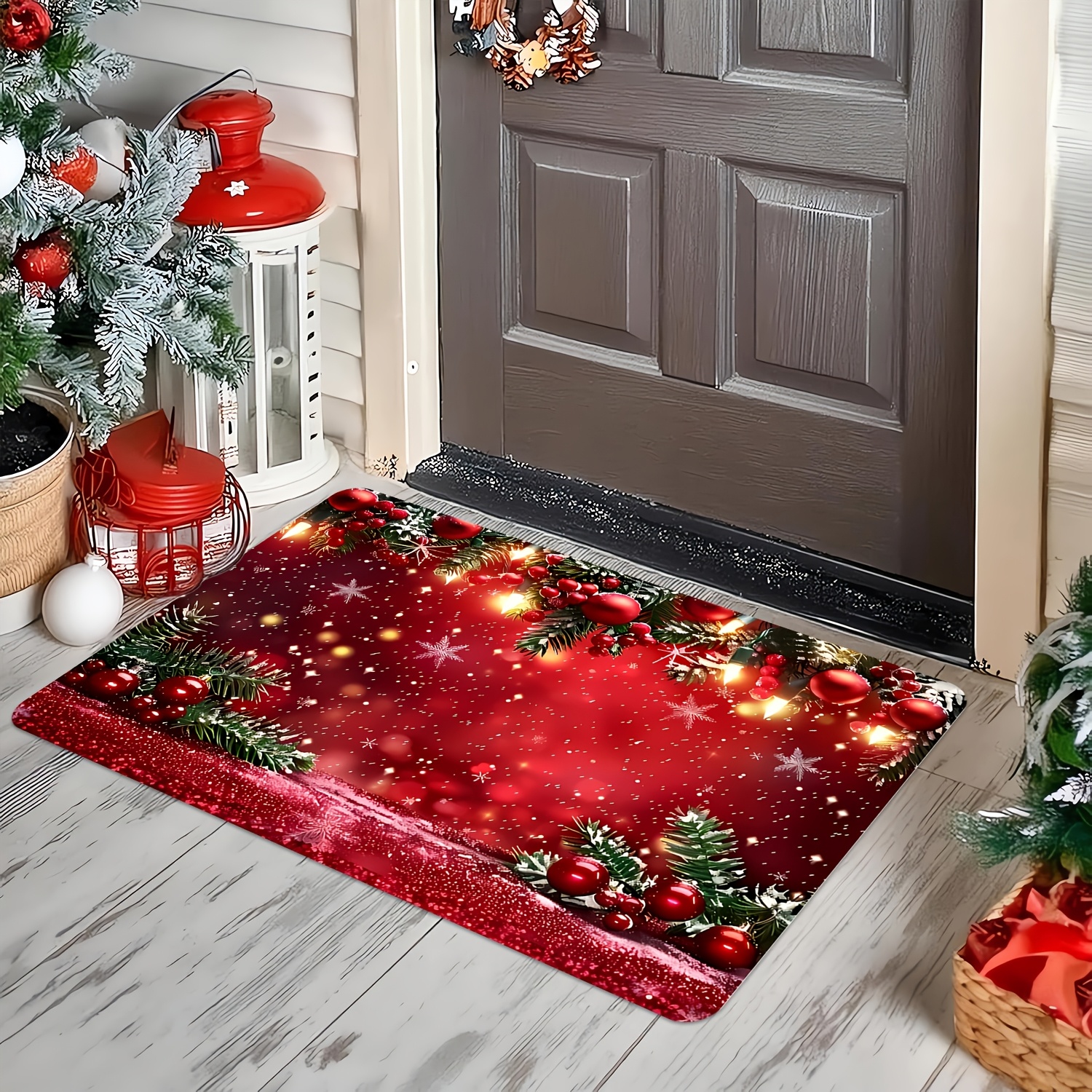 TEMU Christmas Theme, Christmas Decoration Pattern Enlarged And Thickened Welcome Door Mat Area Mat, Machine Washable - Suitable For Christmas