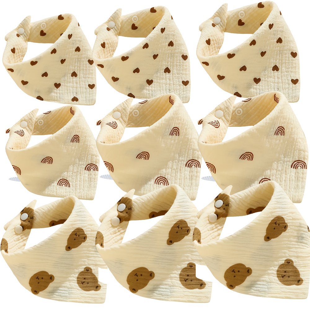 Image of 9-pack (3pcs Rainbow + 3pcs Heart + 3pcs Bear Head) Four-layer Pure Cotton Cloth Triangle