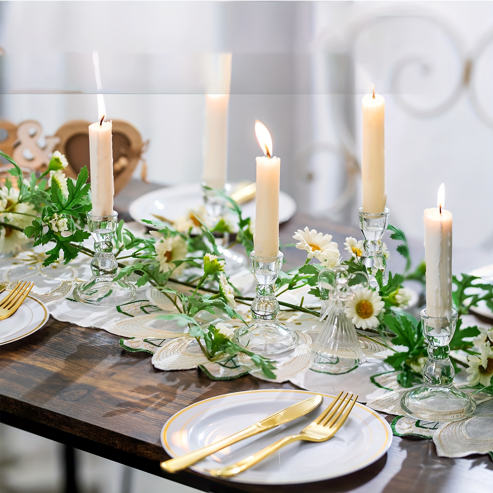 Glass Taper Candle Candlestick Holders, 10pcs Clear Candle Stick Holder Set Bulk Decorative Christmas Candlesticks Holder For Dining Table Centrepiece For Dinner Wedding Halloween Christmas