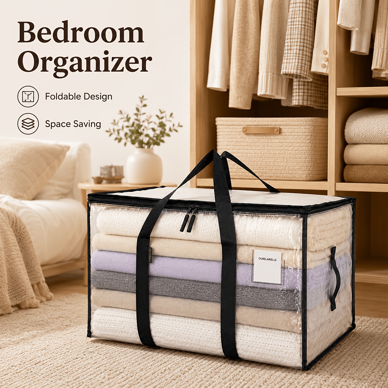 6-Pack Heavy-Duty Oversized Moving Bags with Reinforced Handles, Snap-Close Buckle Lids, Plastic Storage Totes for Clothes and Quilts