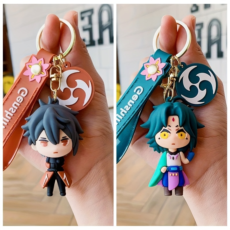 Anime Keychain PVC Keychain with Golden-Tone Star Charms Vibrant  Cartoon Design, Ideal for Backpacks, Bags, Halloween Gift, Anime