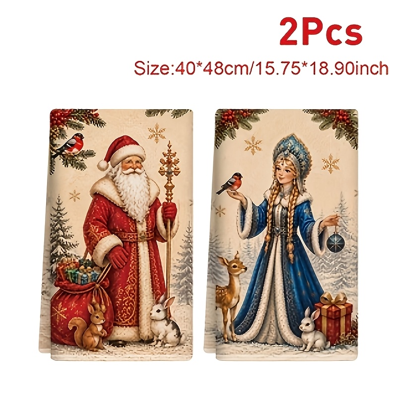 TEMU 2pcs, Christmas Dish Cloth, Santa Claus And Designs Cleaning Cloth, Soft Absorbent, Perfect Xmas Theme Party Decoration, Washable Dishcloths For