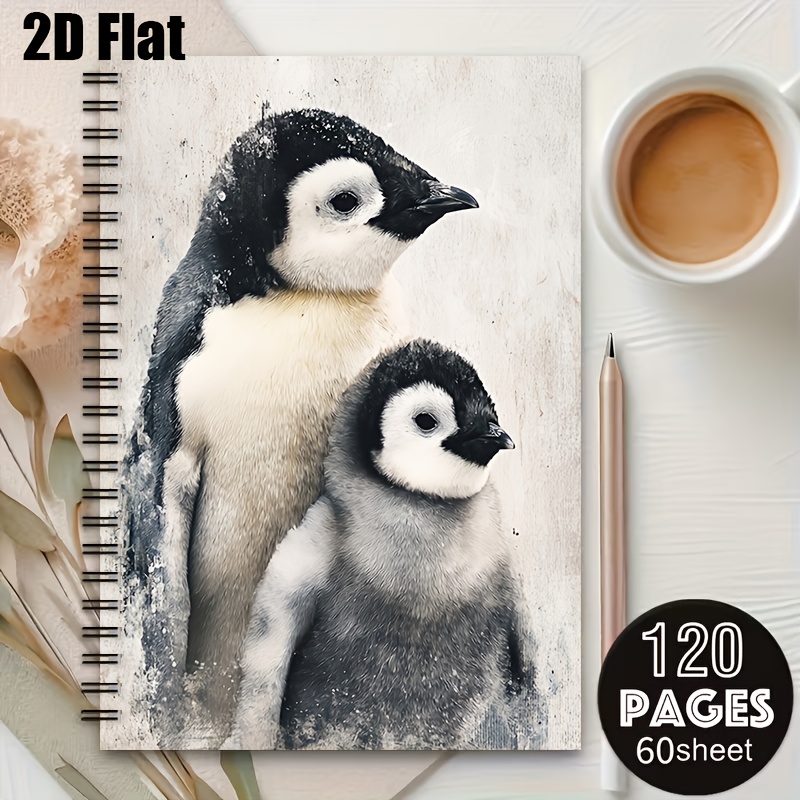 A5 Penguin Illustration Spiral Notebook, Back-to-School Notepad