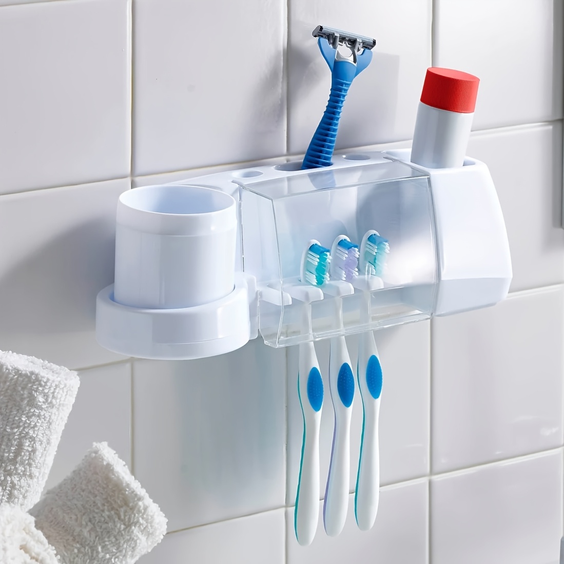 TEMU Household Wall-mounted Toothbrush Holder, Stable Suction Cup Design, Punch-free Installation Toothbrush Storage Rack