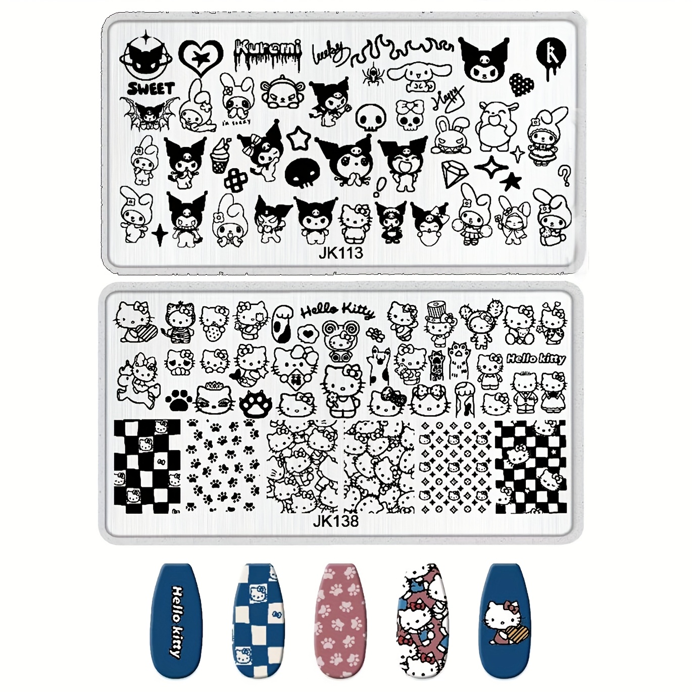 E-shop 2 Stück Sanrio Kuromi Melody Nagelstempelplatte, Duftfreies DIY Maniküre-Druckwerkzeug mit Cartoon-Motiven (Kuromi & Cute ), für Nail Art,
