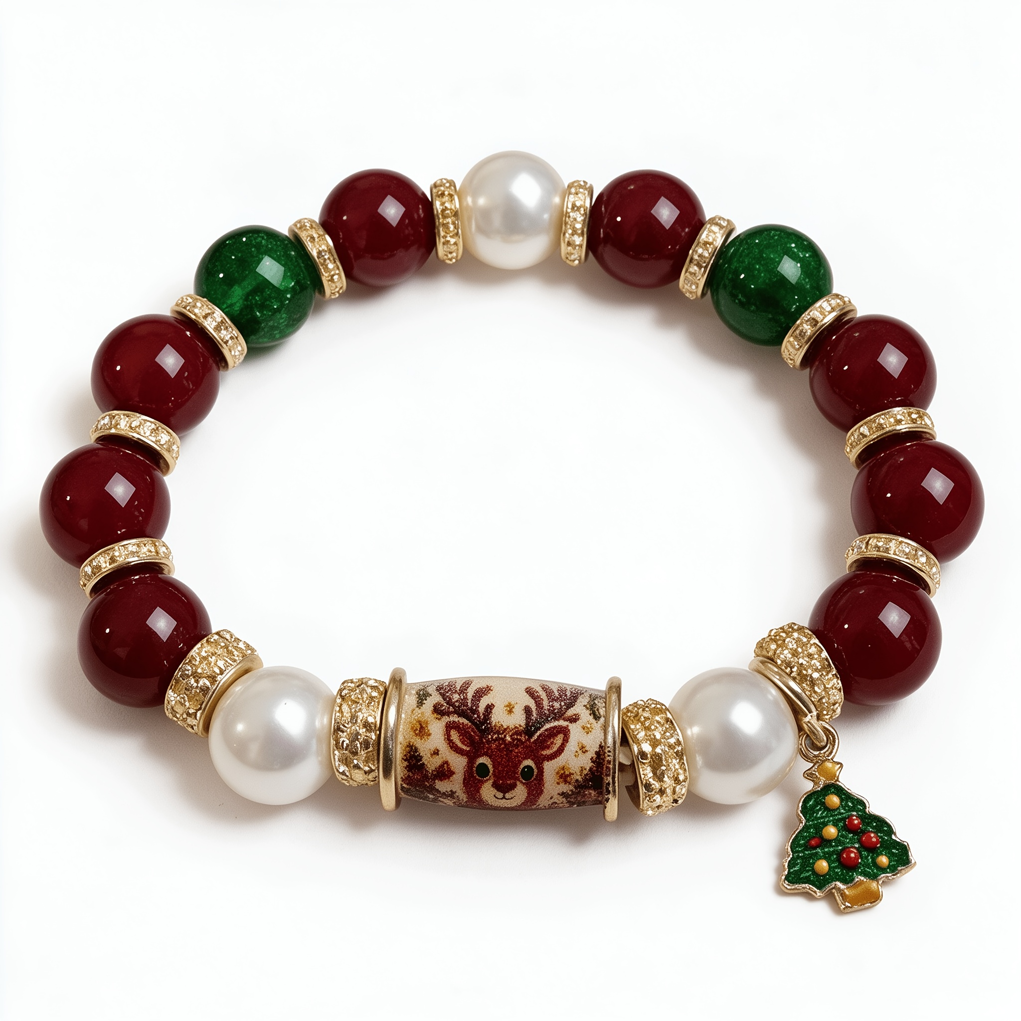 TEMU Bracelet de Noël élastique à perles rétro, de de Père Noël, de et d'arbres de Noël. Chaîne de perles colorées adaptée à un usage , offert comme