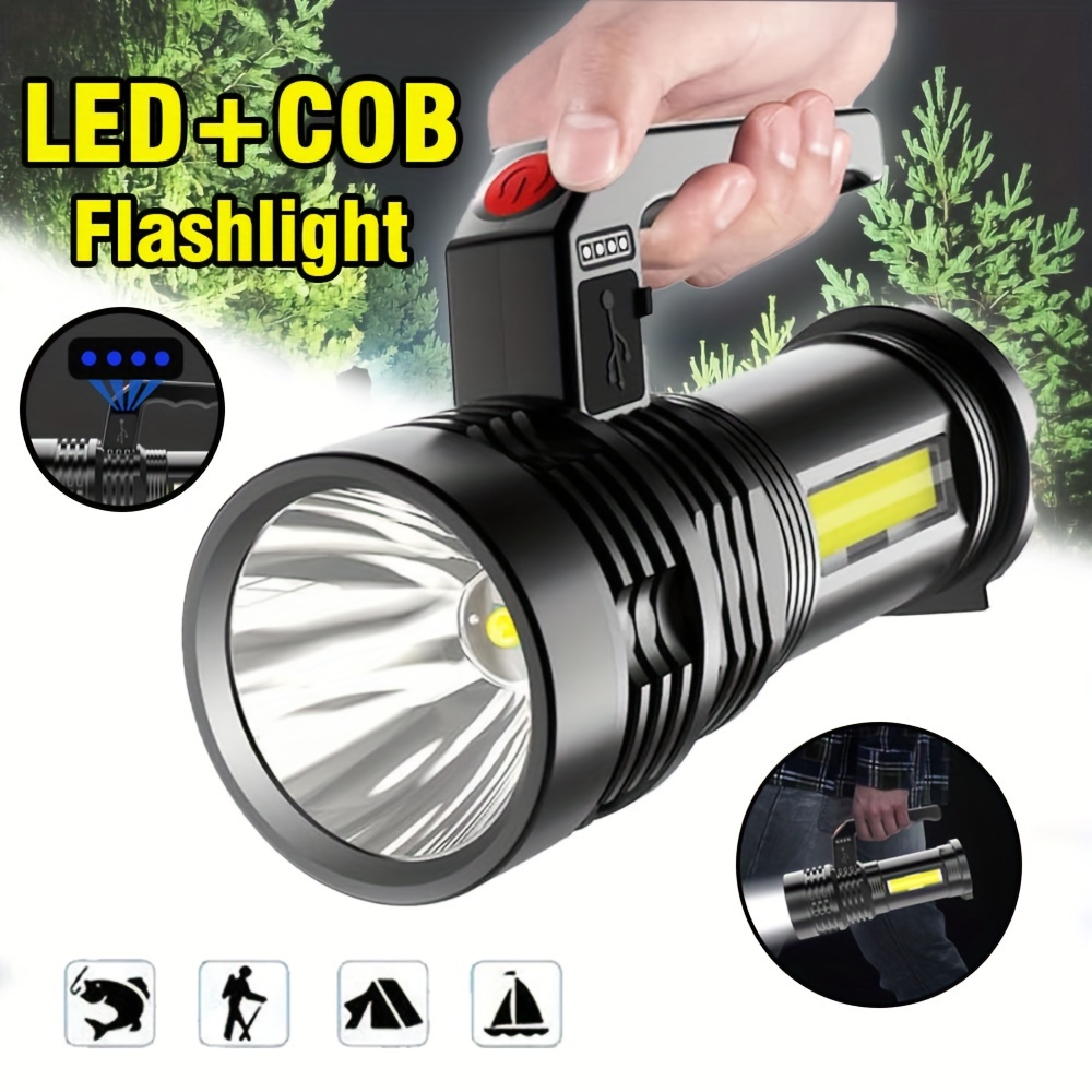 

Usb Rechargeable Led Flashlight - Handheld Cob For Home, Fishing, Night Running & Hiking | Abs Material, 400mah Battery