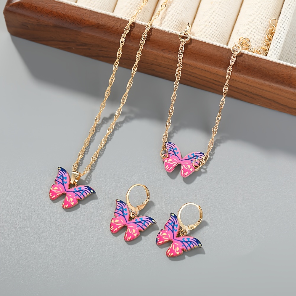 

4pcs Fashion Jewelry Set, Vintage Artistic Double-layer Alloy Pendants, Necklace, Bracelet, And Earrings For Girls - Spring/summer Collection, Earrings, Colored, ,