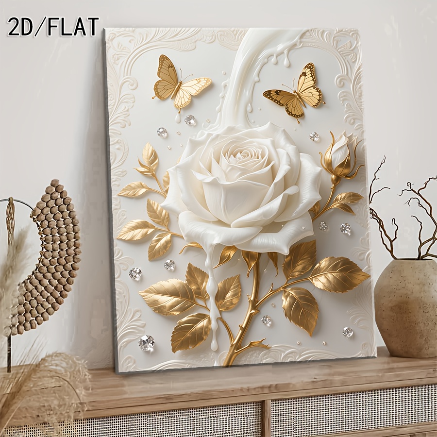 2D Plat, 1pc Art Mural 2D Plat avec Papillon - Peinture Moderne Encadrée sur Toile Adaptée Chambre Bureau - Décor…: retailer-supplied image