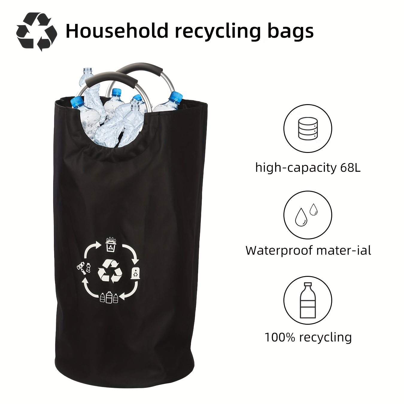 

Collapsible Recycling Bag, 18-gallon And , Cylindrical - Trash Can, Varnished , -out Opening, No Needed For Recycling