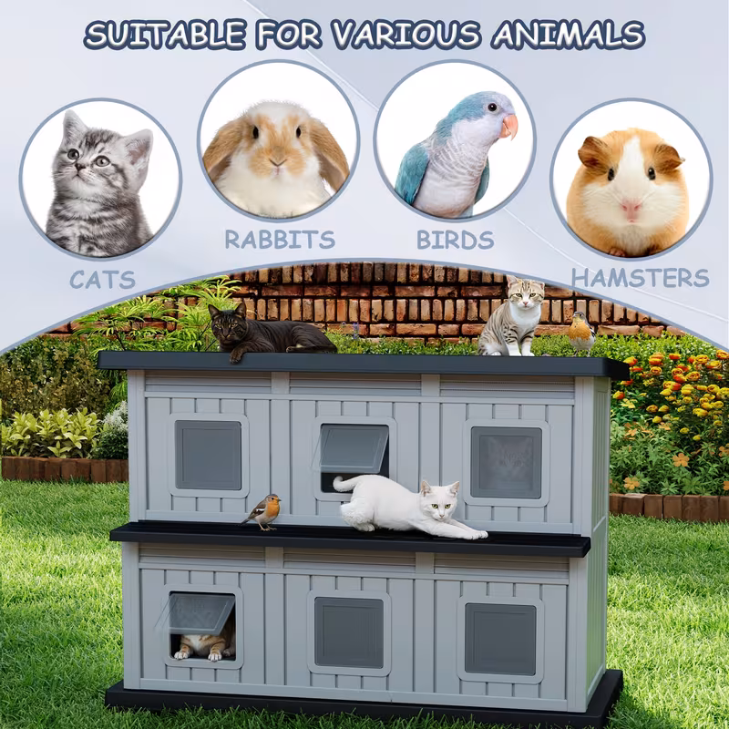 large weather resin outdoor cat house suitable for cats with multi level shelter assembly indoor outdoor use weatherproof for balcony large space cat shelter for multiple cats Product details 3