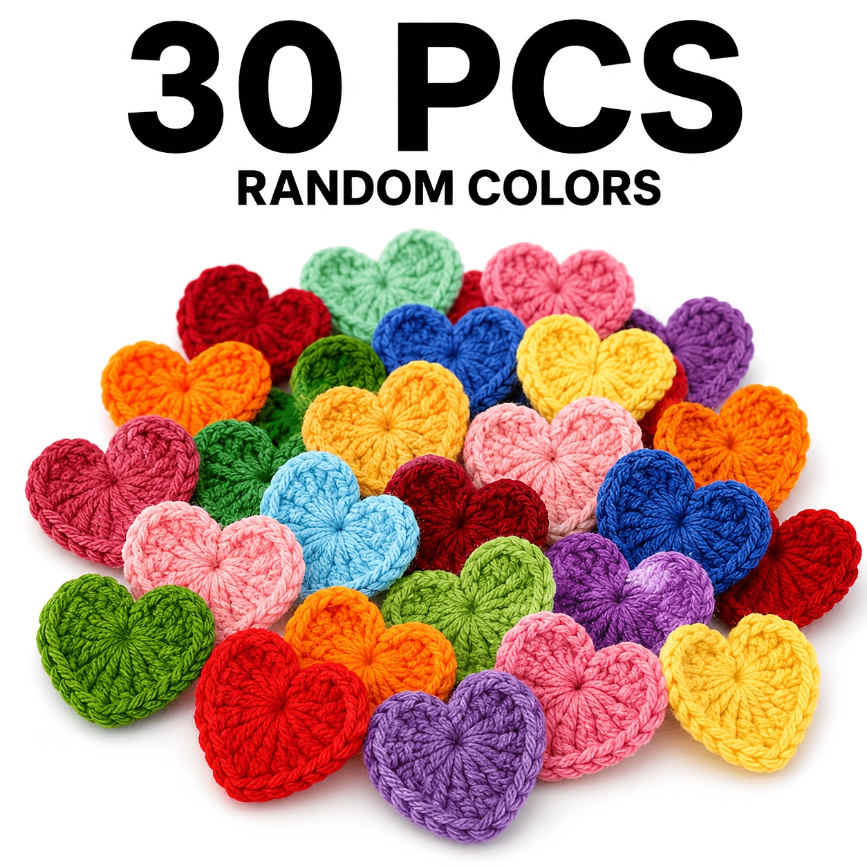 TEMU stuks gehaakte hart-applicaties in willekeurige kleuren, 3,5 cm mini hart decoratieve patches, geschikt voor handnaaien DIY, kleding, tassen,