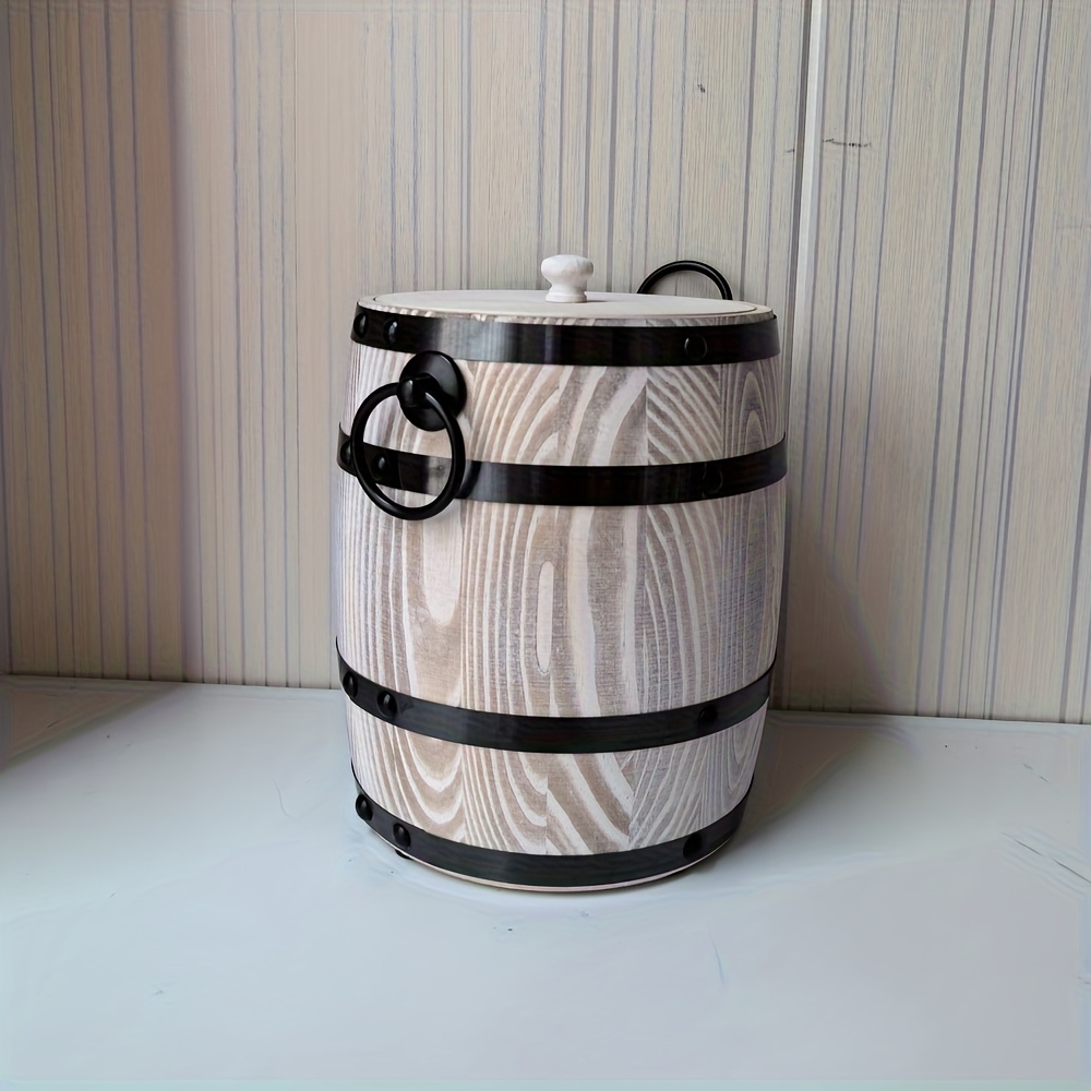 TEMU 1pc Of Rural Style Home Decoration Storage Wooden , Kitchenware Storage Jar, Covered Storage Box, Suitable For Kitchenware Cooking Tools,