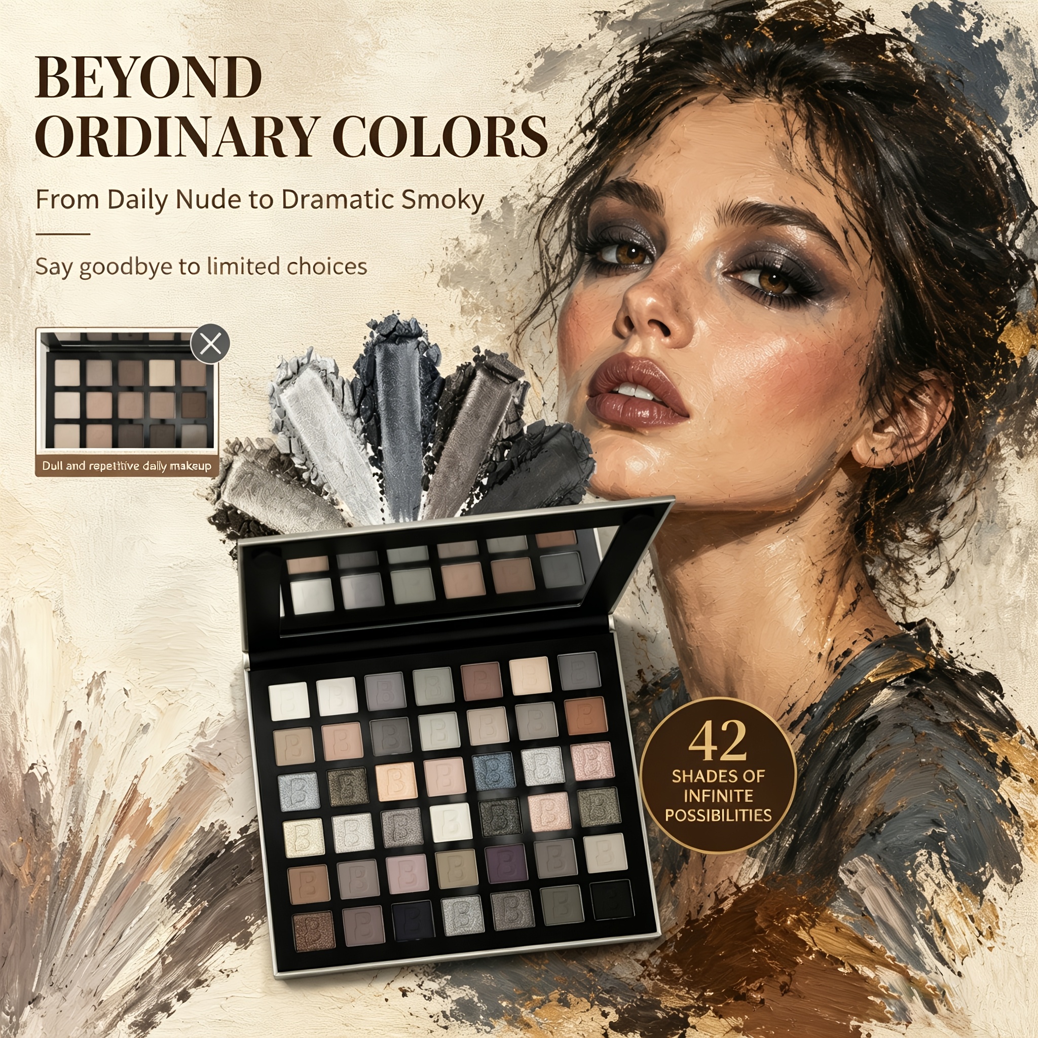 Image of 42 Shades Eyeshadow Palette With Makeup Brushes Set, Matte Metallic Glitter Cool Silvery Grey Tones, High Smoky Eye Makeup Kit, Makeup For Women, Halloween Festival Cosmetic Gift