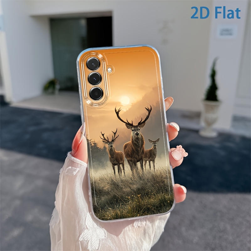 TEMU Phone Case: 2d Flat Elk At Sunset Phone Case, Suitable For Galaxy A03s A04 A05s A06 A07 A13 A14 A15 A16 5g A17 A22 A23 A24 A25 A26 A32 A34 A35