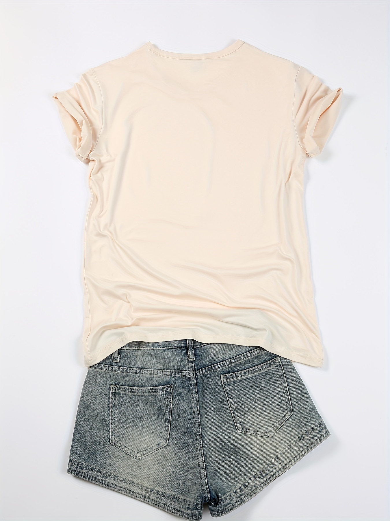 Women's Casual Solid Color Blank Short Sleeve T-Shirt - Round Neck Regular Fit Machine Washable Spring Summer Essential Versatile Top, Plain T Shirts for Ladies, Casual Attire, Minimalist Style, Smooth Texture