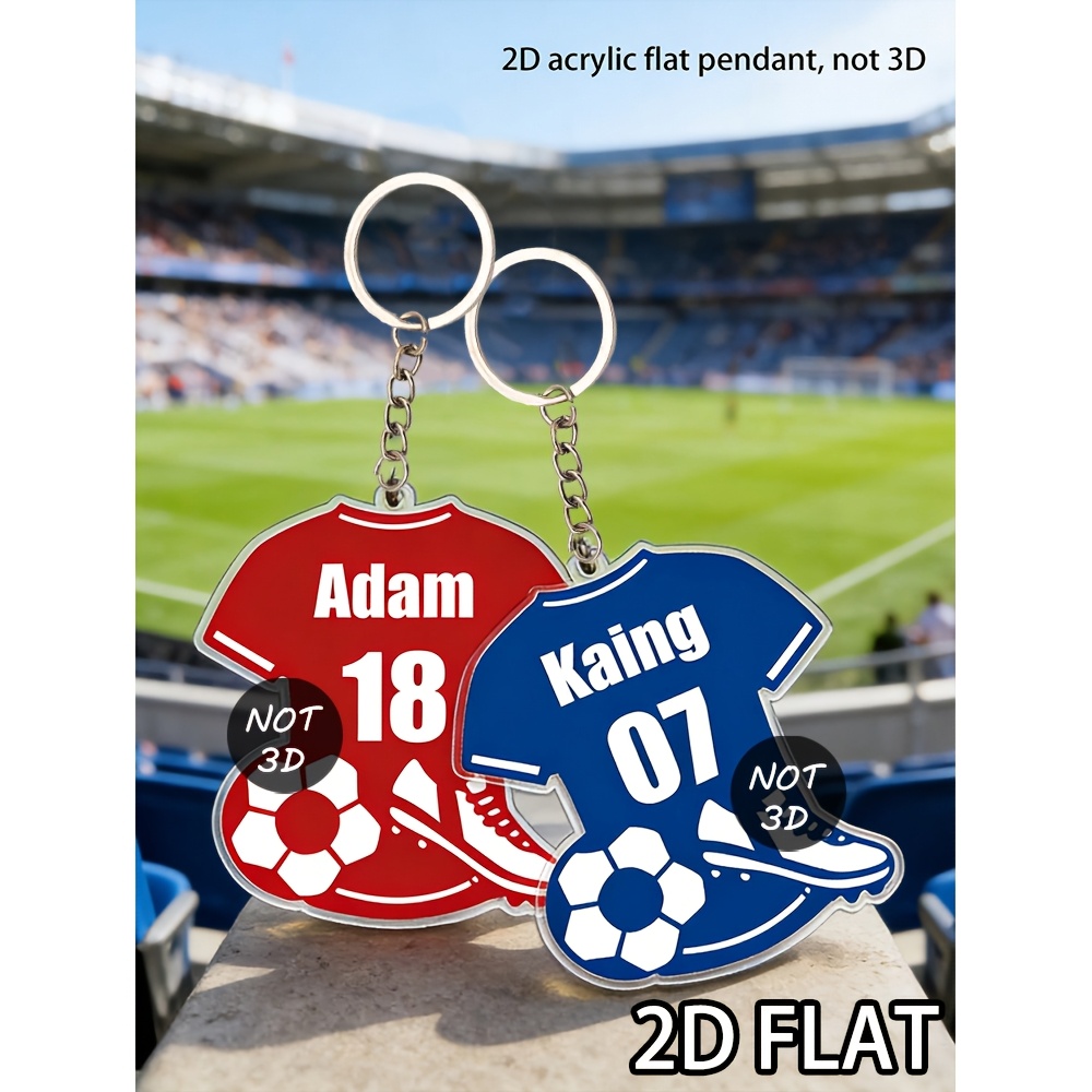 TEMU 2d Flat, 1pc Of 2d Custom Football Keychain Backpack Tag, 6 Colors Available. Football Name Keychain Personalized Keychain Sports Keychain For