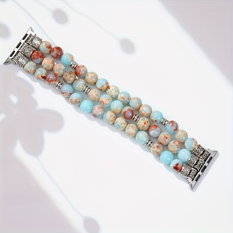 Image of Shoushan Stone Bohemian Bracelet For Watch Strap 40mm/38mm/41mm Series 6/5/4 Fashion Cute Handmade Beaded Elastic Strap Iwatch Strap /2/1 Replacement Strap Suitable For Men And Women.