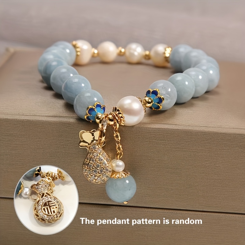 TEMU Bracelet en naturelle lapis-, bracelet de mode élégant et original pour femmes, nouveau bracelet sac de de style chinois (matériau en naturelle,