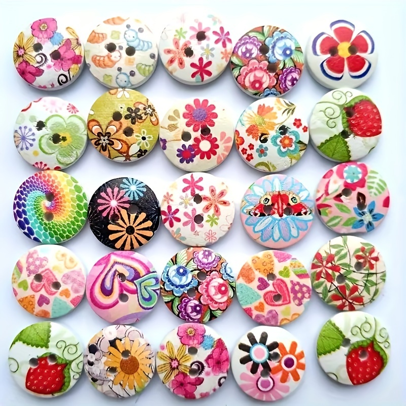 

50pcs Vibrant Wooden Buttons For Sewing - Mix Of Colors - Perfect For Crafts And Clothing Accessories