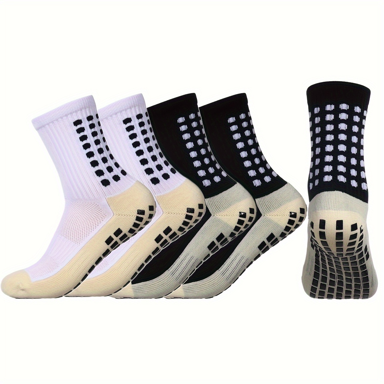 

5 Pairs Of Men's Professional Football Socks With Non Slip Grains, Comfy Breathable Sweat Absorbing Soft & Elastic Socks, Spring & Summer