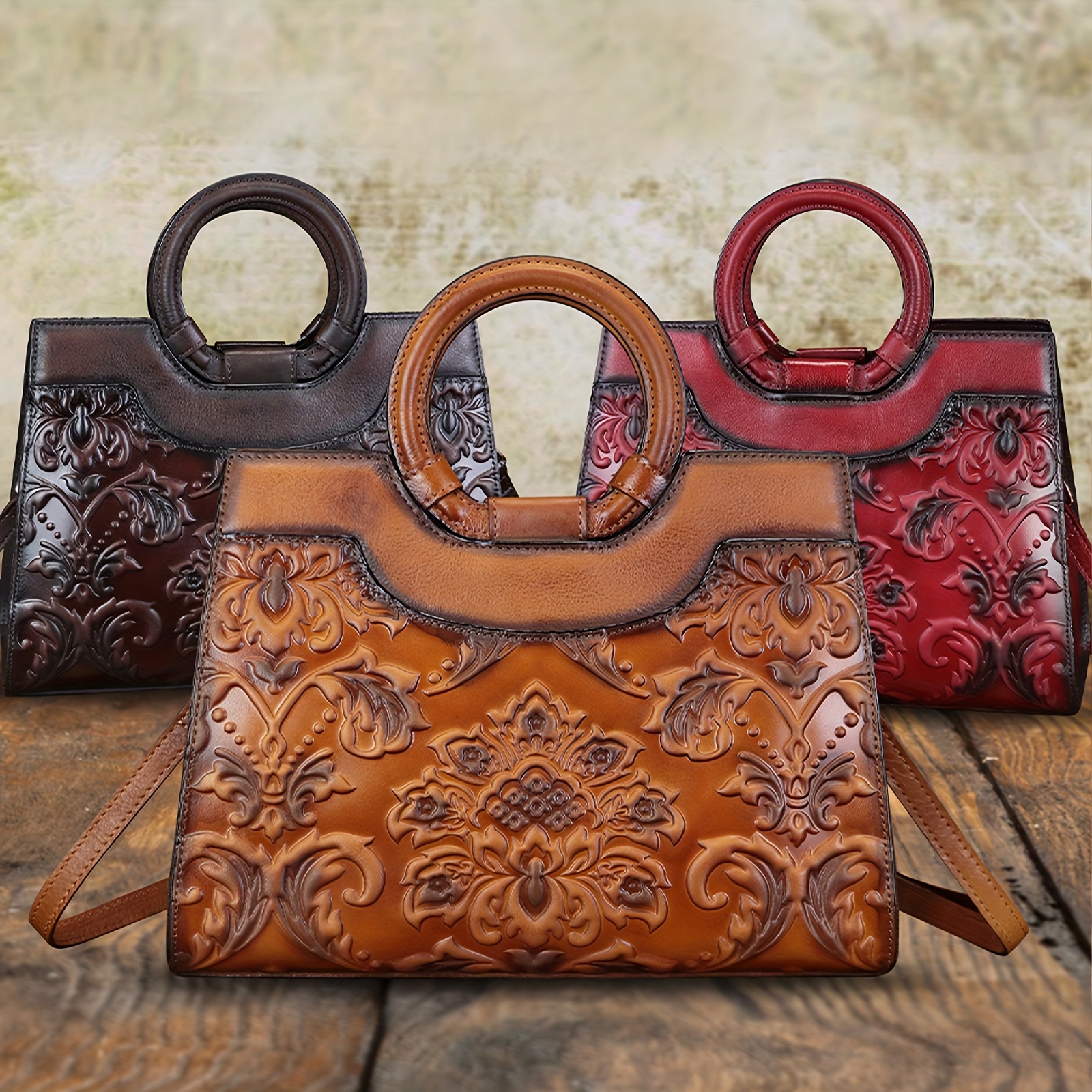 QWQ Women' Genuine Leather Handbag & Purse - Top-Grain Cowhide Vintage Satchel Bag with Detachable Crossbody/Shoulder Strap, Embossed Full-Price Genuine Leather Bag (No Cheapen Additions) for, Travel, Everyday Use -