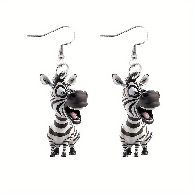 

Acrylic Zebra Earrings For Women - Quirky Animal Drop Dangle Fun Fashion Jewelry - No-feather Lightweight Comfortable