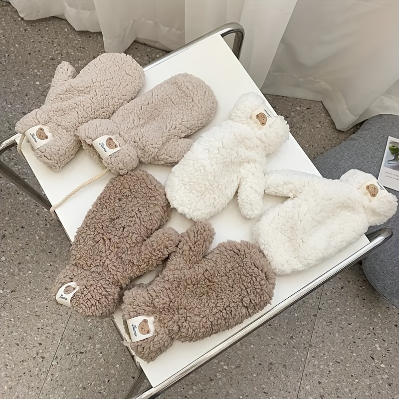 Teddy Bear Cashmere Mittens for Winter - Elastic, Cute Animal Pattern, Warm Knitted Plush for Outdoors, 100% Cashmere Hand Wash - 3 Color Options details 1