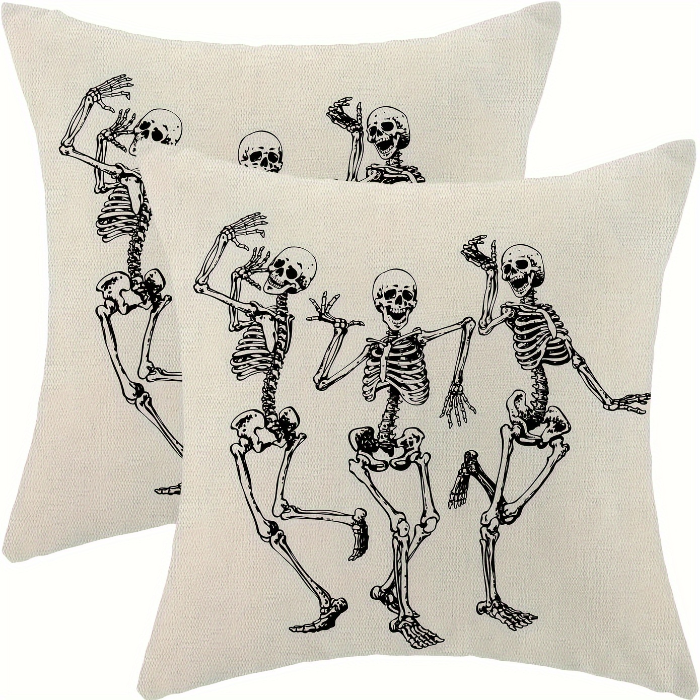 

2-pack Contemporary Skeleton Throw Pillow Covers, 100% Linen Decorative Cushion Cases, Home Decor With Zipper For Sofa Couch, Machine Washable - Various Sizes Available