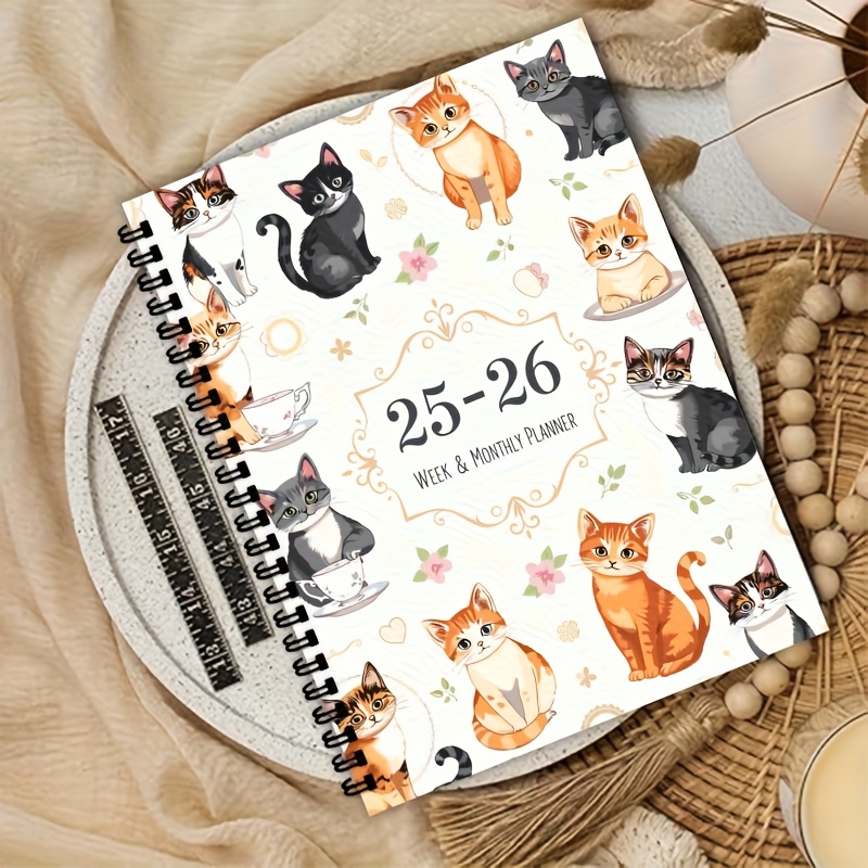 Image of Weekly&monthly Planner For 2025-2026, Featuring Designs For Cats And Dogs, Natural Art Covers, Spiral Bound Pages With Dates, Perfect For Students, Offices, And Homes
