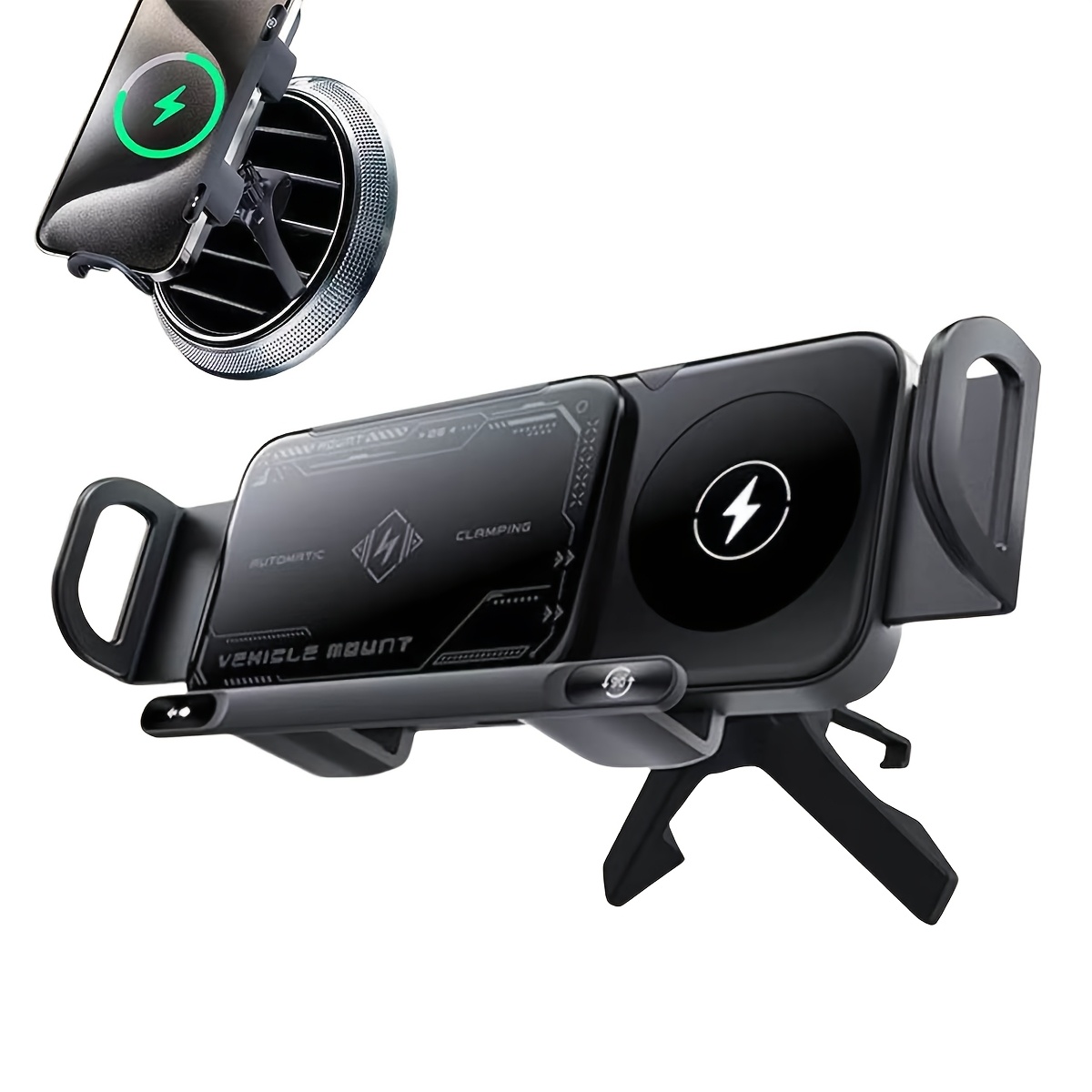 TEMU -one Car Wireless Charging Holder! Compatible With Foldable And Flat Screens, The Foldable Holder Supports Fast Charging - 15w Dual Coil, 90°