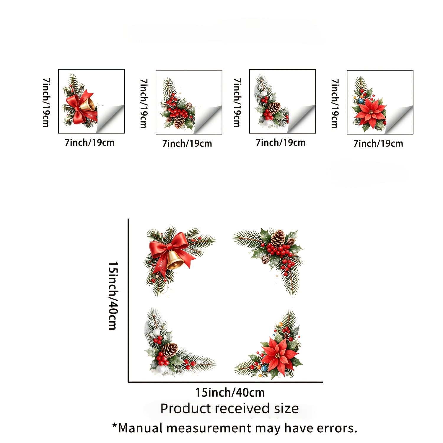 TEMU 1pc, Christmas Corner Flower Art Static Window Decals, Reusable No-adhesive Pvc Static Sticker , Bow, Pine Branch, And Patterns, Christmas Door