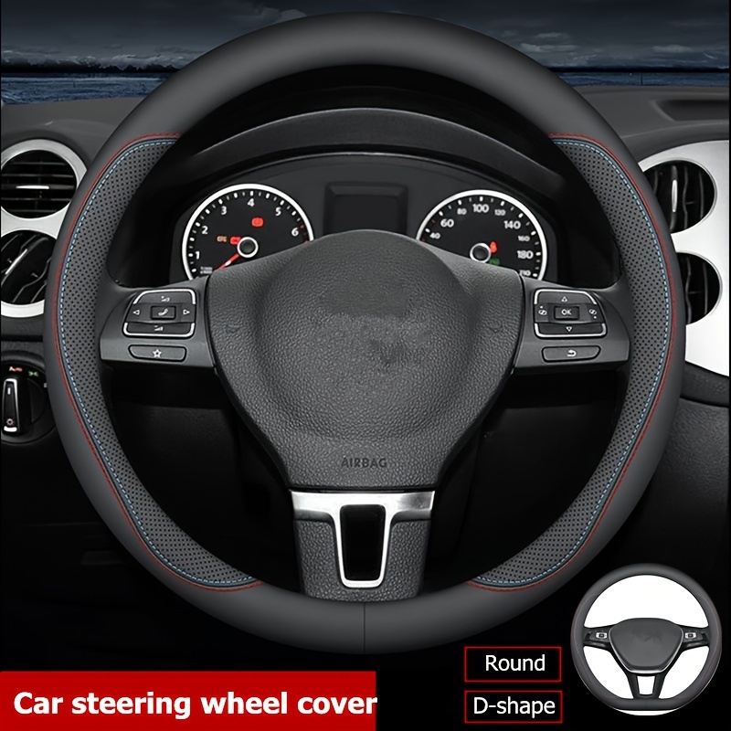 

Leather Steering Wheel Cover With - D-shaped & Round, Anti-slip, Breathable, Sweat-absorbent, Universal Fit - Multiple