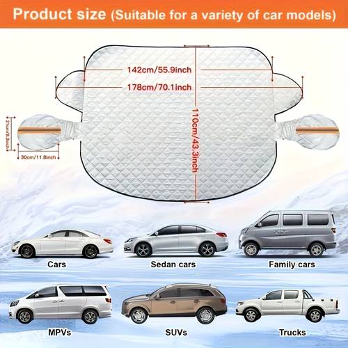 a magnetic windshield snow cover with mirror protector used for multifunctional anti freezing dust proof and anti blade protection of cars suvs mpvs and trucks