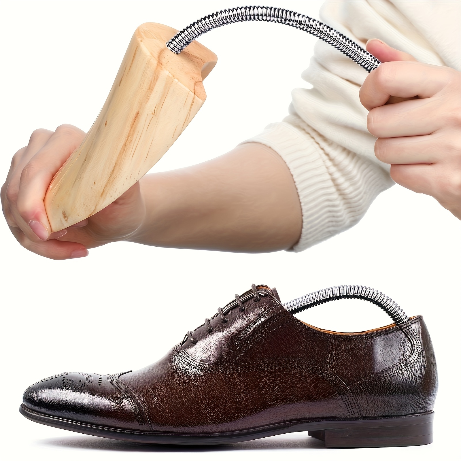 Solid Pine Shoe Trees, Set of Two with Shoehorn