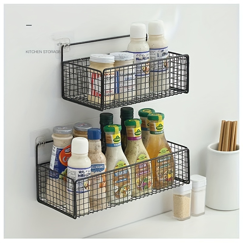 

2pcs Storage Rack, Wall Mounted Multifunctional Spice Rack, Space-saving Large Capacity Storage Organizer, For Cabinet Doors, Refrigerators And Cabinets, Home Organizers And Storage, Home Accessories