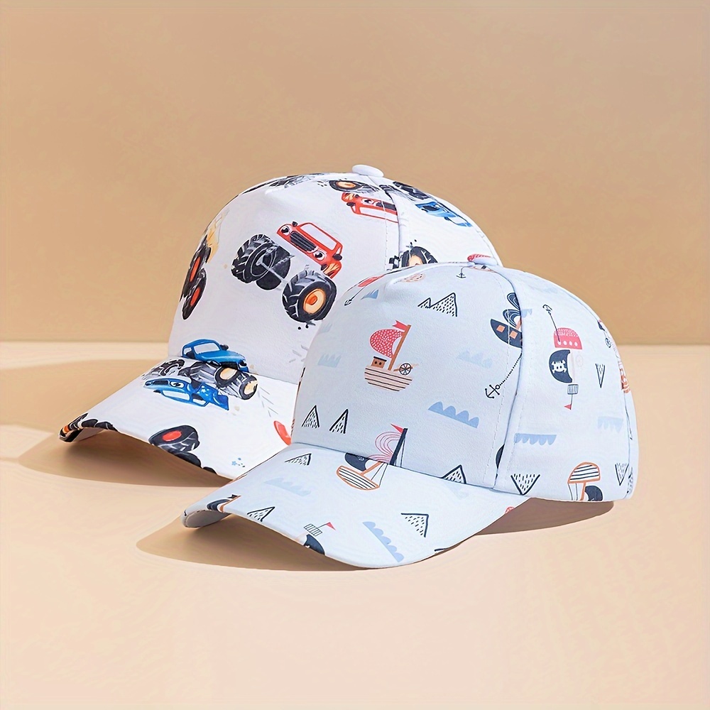 

Kids Breathable Adjustable Baseball Cap, Vehicle Ship Print Outdoor Sports Duckbill Hat, Suitable For Casual Wear, For Ages 3-8
